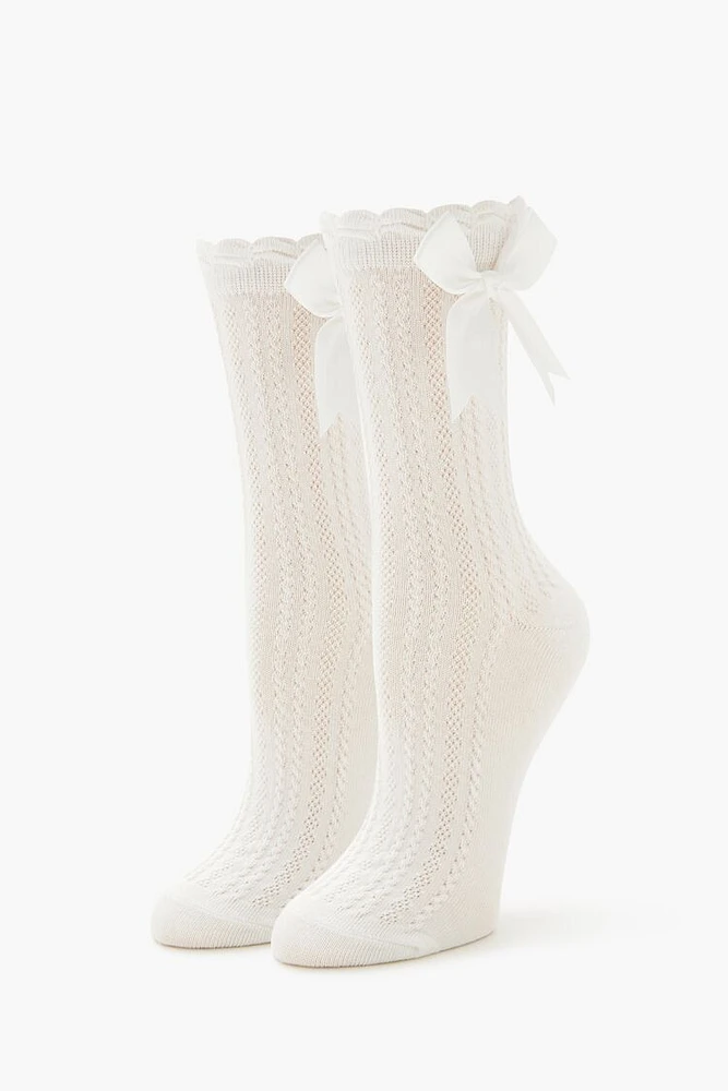 Bow Pointelle Knit Crew Socks