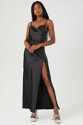 Satin Leg-Slit Maxi Dress