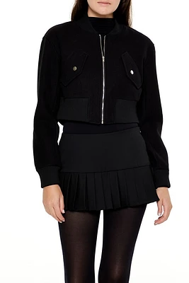 Cropped Zip-Up Bomber Jacket