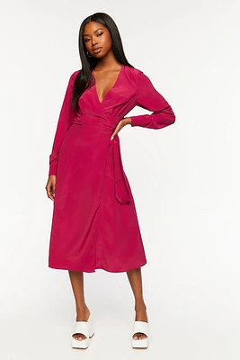 Surplice Long-Sleeve Wrap Midi Dress