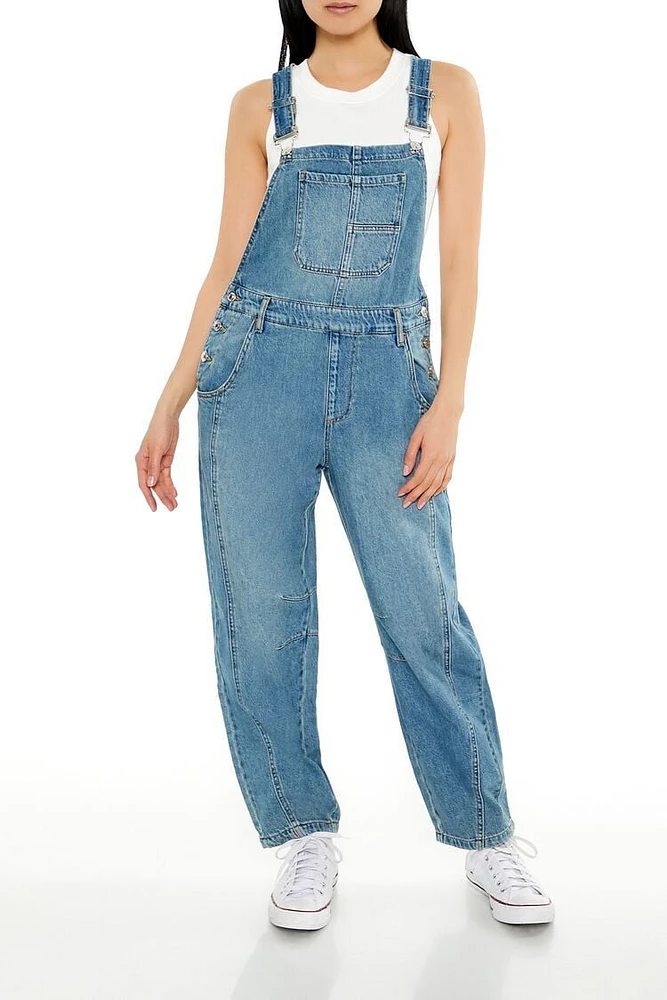 Denim Barrel-Leg Overalls