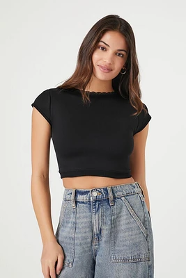 Seamless Lace-Trim Cropped Tee