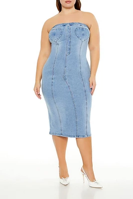 Plus Heart Denim Tube Midi Dress