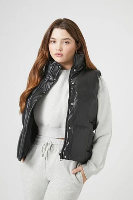 Faux Leather Quilted Puffer Vest