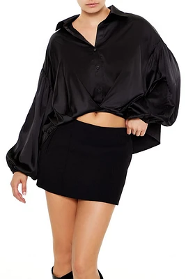 Satin Balloon-Sleeve Shirt