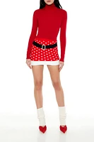 Polka Dot Sweater-Knit Mini Skirt