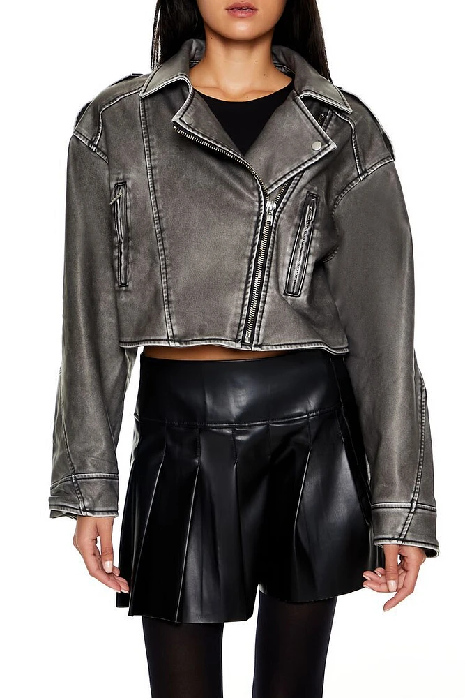 Faux Leather Cropped Moto Jacket