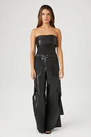 Faux Leather Wide-Leg Cargo Pants