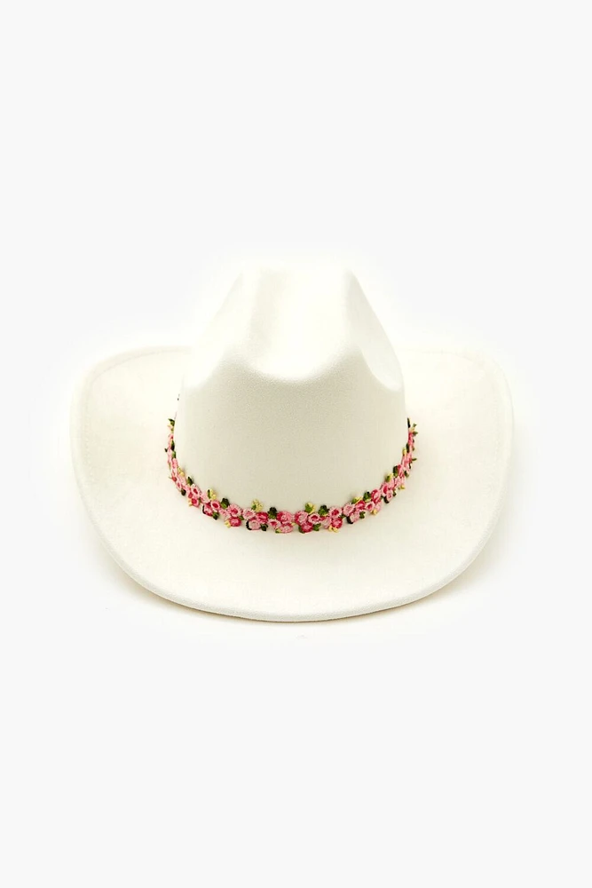 Floral Embroidered-Trim Cowboy Hat