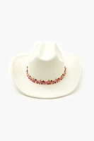Floral Embroidered-Trim Cowboy Hat