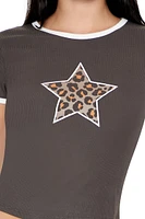 Leopard Star Ringer Baby Tee