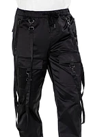 Satin Drawstring Utility Strap Pants