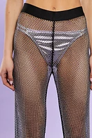 Rhinestone Netted Wide-Leg Pants