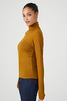 Sheer Ribbed Knit Turtleneck Top