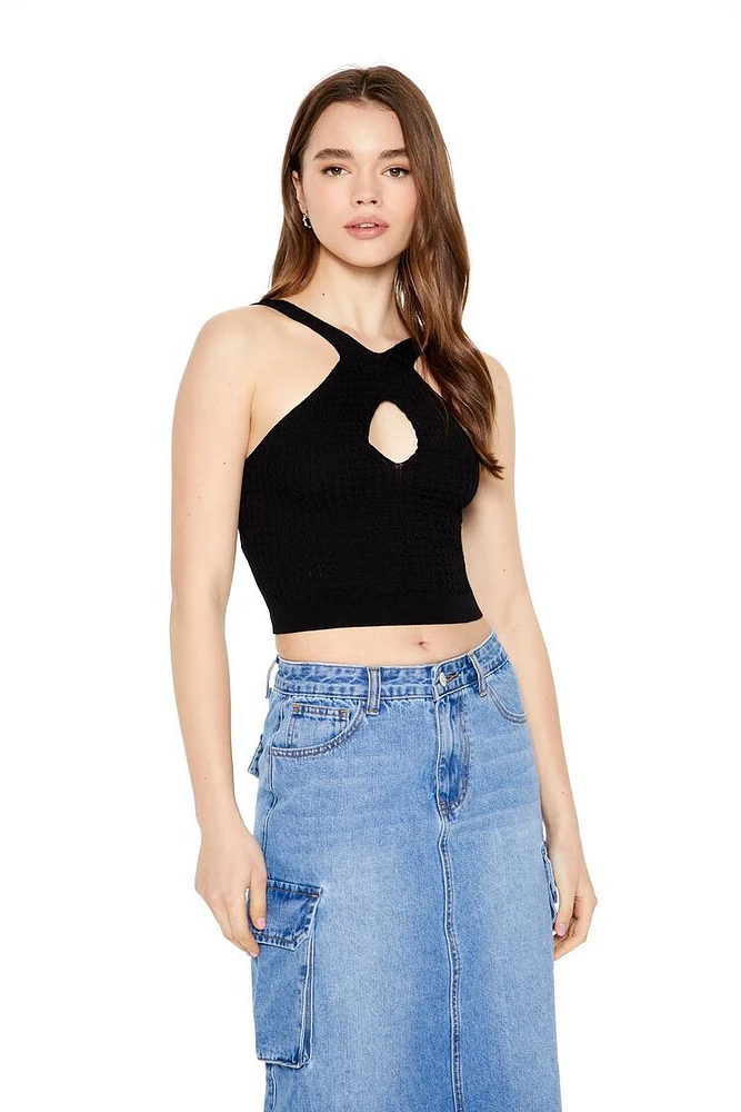 Keyhole Sweater-Knit Crop Top