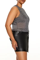 Plus Rhinestone Mesh Tank Top