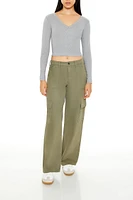 Long-Sleeve V-Neck Crop Top