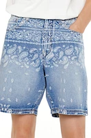 Paisley Mid-Rise Denim Shorts