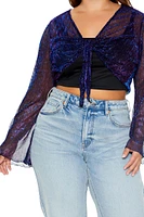 Plus Metallic Tie-Front Crop Top