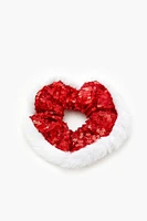 Faux Fur-Trim Sequin Scrunchie