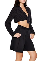 Pinstriped Asymmetrical Blazer