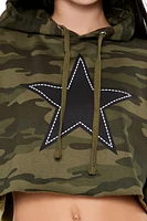 Camo Print Star Cropped Hoodie