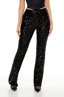 Sequin Mid-Rise Flare Pants