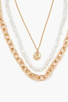 Faux Pearl Charm Necklace Set