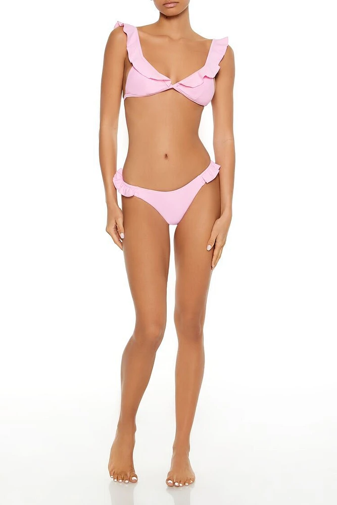 Solid Ruffle High-Leg Bikini Bottoms