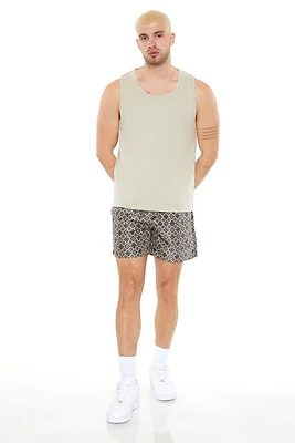 Geo Print Drawstring Swim Trunks