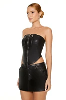 Zip-Up Faux Leather Tube Top