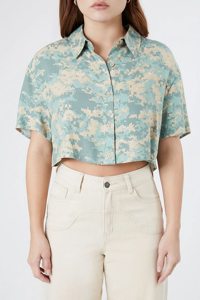 Boxy Camo Print Cropped Shirt