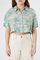 Boxy Camo Print Cropped Shirt