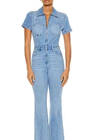 Denim Zip-Up Flare Jumpsuit