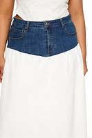Plus Combo Denim Maxi Skirt
