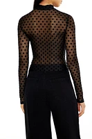 Mesh Polka Dot Mock Neck Top