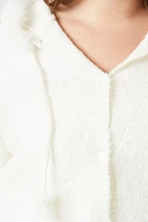 Plus Fuzzy Hooded Button-Up Sweater