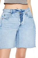 Mid-Rise Raw-Cut Denim Shorts