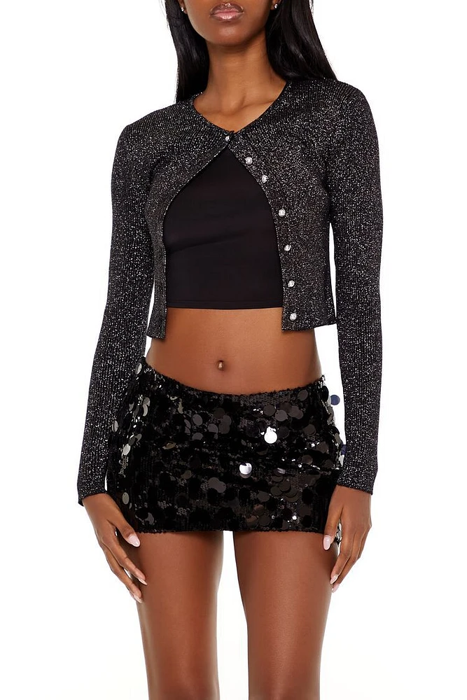 Faux Pearl Glitter Cardigan Sweater