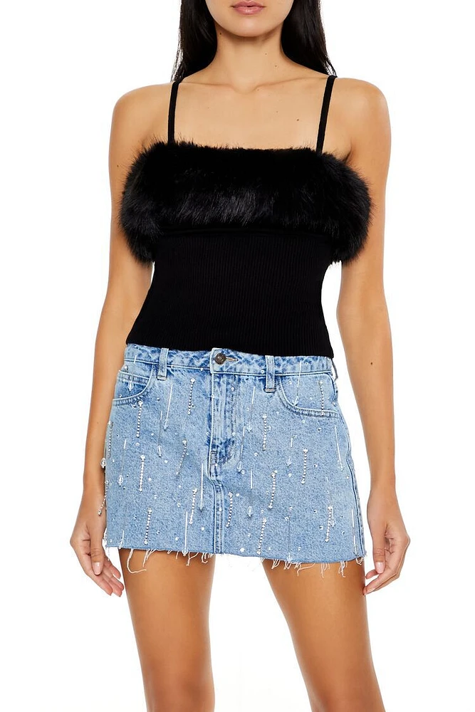 Faux Fur-Trim Sweater-Knit Cami