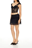 Tiered Ruffle Lace Mini Skirt