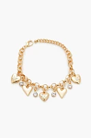 Rhinestone Heart Charm Bracelet