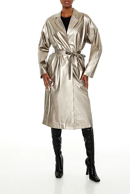 Metallic Tie-Waist Trench Coat