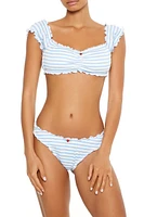 Striped Seersucker Lettuce-Edge High-Leg Bikini Bottoms