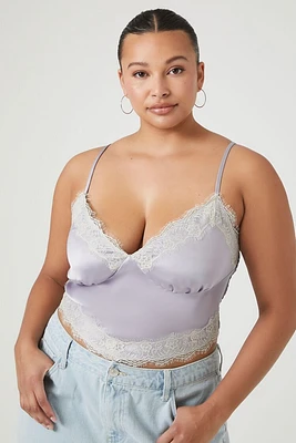 Plus Satin Lace-Trim Cami