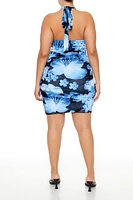 Plus Floral Halter Mini Dress
