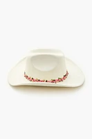 Floral Embroidered-Trim Cowboy Hat