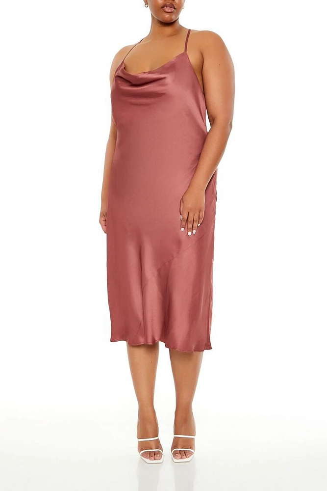 Plus Satin Slip Midi Dress