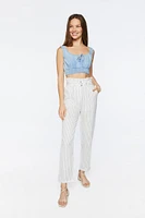 Belted Pinstriped Paperbag Pants