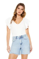 Ribbed Ruffle-Sleeve Bodysuit